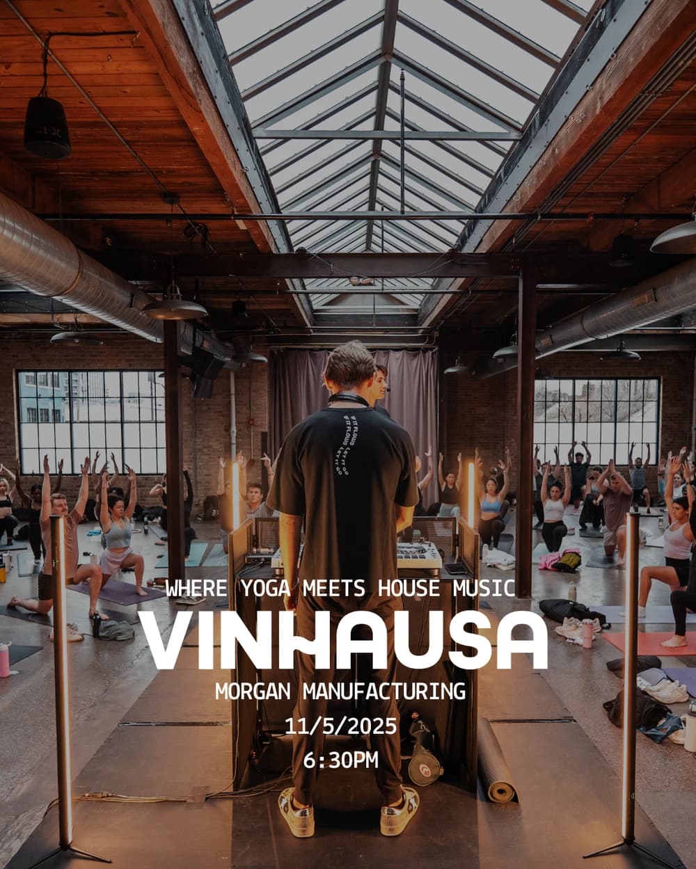 Vinhausa yoga and house music session in a warehouse studio