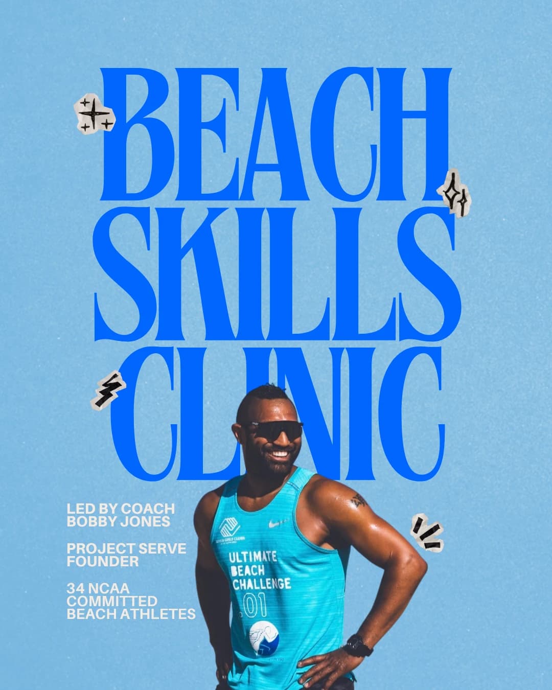 Beach volleyball skills clinic led by coach Bobby Jones
